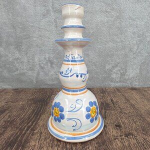 Vietri Candlestick Holder Italy Blue Gold Floral Hand Painted Ceramic Firststone